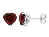 3.90 Carat (ctw) Garnet Heart-Shape Solitaire Stud Earrings in Sterling Silver